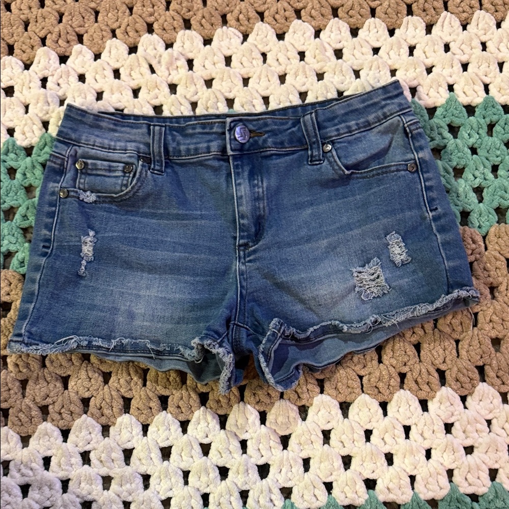 Blue Distressed Denim Shorts Girls Sz 16